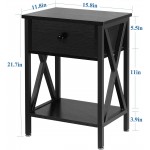 VECELO Modern X-Design Night Stand Versatile Nightstands End Drawer Storage Shelf Side Table Black Retro Blk