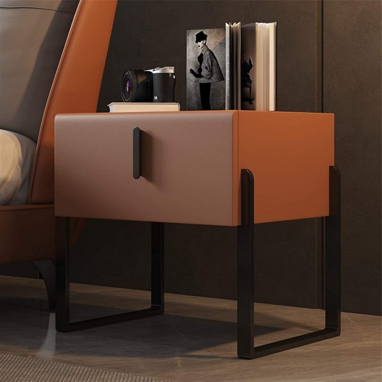 YYOBK Leather Nightstand Accent Table End Table,Side Table Night Stand Bedside Table Storage,Bedside Furniture for Home Bedroom Color : Orange Size : 55 * 40 * 49cm