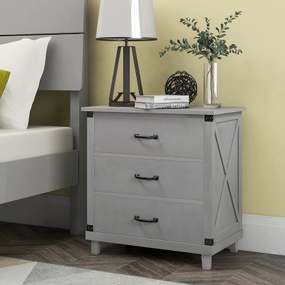 ZWMBYN Nightstand with 3 Drawers Storage Bedside Shelf for Bed Bedroom Accent End Table Side Table Modern Night Stand Sofa Table for Living Room Large Storage Furniture Gray
