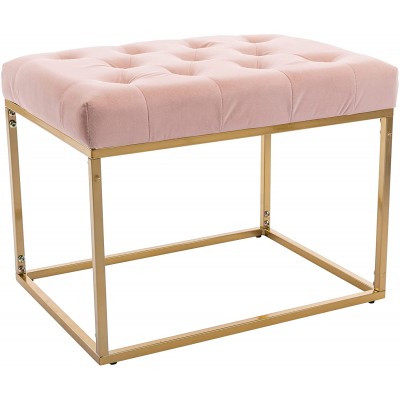 AYOYOE Velvet Upholstered Entryway Bench Large Dressing Makup Vanity Stool with Metal Legs Pink Ottoman Dining Bench with Padded Seat for Kitchen Living Bed Room Fabric Solid Wood Indoor Benches