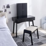 BEWISHOME Vanity Stool Bedroom Vanity Chair with Large Surface Upholstered Seat Desk Stool 18” Height Makeup Bench Vanity Bench Black FSD05H