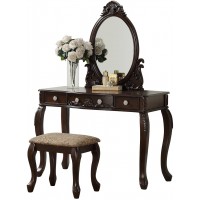 BOBKONA PDEX- Oval Shape Mirror Vanity Table with Stool Set Espresso