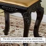 Carved Vanity Stool Retro Makeup Bench Padded Cushioned Chair Strong Load-Bearing Capacity Black