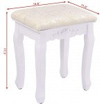 Casart Vanity Stool Makeup Bench Dressing Stools Retro Wave Foot Floor Pad for Scratch Solid Pine Wood Legs Thick Padded Cushioned Chair Piano Seat Bathroom Bedroom Large Vanity Benches White