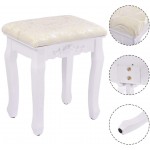 Casart Vanity Stool Makeup Bench Dressing Stools Retro Wave Foot Floor Pad for Scratch Solid Pine Wood Legs Thick Padded Cushioned Chair Piano Seat Bathroom Bedroom Large Vanity Benches White
