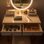 CHARMAID Vanity Set with Lighted Mirror 3 Color Touch Screen Dimming Mirror with Display 4 Drawers with Jewelry Organizer Bedroom Makeup Dressing Table with Cushioned Stool