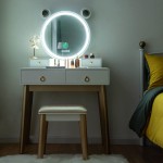 CHARMAID Vanity Set with Lighted Mirror 3 Color Touch Screen Dimming Mirror with Display 4 Drawers with Jewelry Organizer Bedroom Makeup Dressing Table with Cushioned Stool