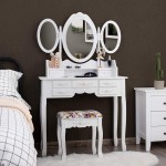 CHARMAID Vanity Set with Tri-Folding Mirror and Cushioned Stool Dressing Table with 7 Drawers and a Shelf Antique Makeup Table with Removable Top Vintage Makeup Vanity Set for Women Girls White