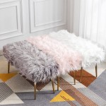 DM Furniture Faux Fur Vanity Bench Fluffy Entryway Bench Furry Ottoman Bench End of Bed Stool with Metal Legs for Living Room Bedroom White