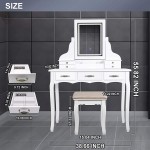 ENSTVER LED Vanity Table,7 Drawers Makeup Dressing Table with Cushioned Stool-White