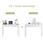 Giantex Vanity Set Makeup Table with Mirror Cushioned Stool Bench Chair for Home Bedroom 9 Middle Storage Organizers for Jewelry Cosmetics Vanities Dressing Tables with 2 Drawers