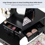Giantex Vanity Set with 3 Drawers and Cushioned Stool Makeup Dressing Table for Bathroom Bedroom Small Space Vanity Table and Bench for Kids Girls Women Gifts Black