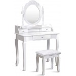 Giantex Vanity Table Set with Mirror and Stool for Bedroom Modern Wood Style Cushioned Bench Oval Mirrored Multifunctional Top Removable Writing Desk Dressing Tables for Girls 3 Drawers White