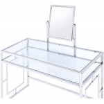 HABITRIO Vanity Set with Bench Metal Frame Glass Top Makeup Table with Stool Mirror Storage Organizer Compartment Furniture for Women Girls Bedroom