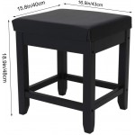 IWELL Large Vanity Stool with Solid Wood Legs Makeup Bench Dressing Stool Padded Cushioned Chair Capacity 330lb Piano Seat Black