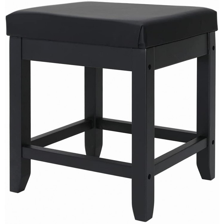 IWELL Large Vanity Stool with Solid Wood Legs Makeup Bench Dressing Stool Padded Cushioned Chair Capacity 330lb Piano Seat Black