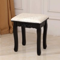 Pannow Vanity Stool Makeup Bench Dressing Stools Retro Wave Foot Floor Pad for Scratch Solid Pine Wood Legs Thick Padded Cushioned Chair Piano Seat Vanity Benches