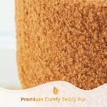 Round Vanity Stool Chair Brown Vanity Chair Stool for Makeup Room 18” High Faux Teddy Fur  Stool for Vanity with Gold Legs Makeup Storage Stool for Bedroom Modern Vanity Stool with Storage