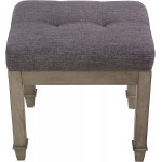 Solid Wood Vanity Stool with Padded Cushion Piano Bench Stools Home Office Desk Chairs Button Fabric Upholstered Seat 18.5” x 18.5 x 14.17” Antique Dark Grey FD1318DG