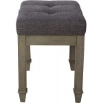 Solid Wood Vanity Stool with Padded Cushion Piano Bench Stools Home Office Desk Chairs Button Fabric Upholstered Seat 18.5” x 18.5 x 14.17” Antique Dark Grey FD1318DG