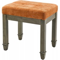 Solid Wood Vanity Stool with Padded Cushion Piano Bench Stools Home Office Desk Chairs Button Breathing Leather Upholstered Seat 18.5” x 18.5 x 14.17” Orange