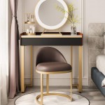Vanity Benches Bedroom Light Luxury Dressing Stool,Modern Minimalist Makeup Stool With Backrest,Nordic Dressing Table Stool,easy To Assemble,Removable Metal Leg Design,brown Easy To Assemble，leather