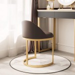 Vanity Benches Bedroom Light Luxury Dressing Stool,Modern Minimalist Makeup Stool With Backrest,Nordic Dressing Table Stool,easy To Assemble,Removable Metal Leg Design,brown Easy To Assemble，leather