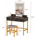Vanity Desk with Lighted Mirror Dressing Table and Bench Set Makeup Dresser for Bedroom Black