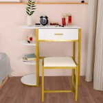 Vanity Stool for Makeup Room Makeup Dressing Stool with Soft Cushioned Pad Vanity Bench for Women Girls Bedroom White & Gold