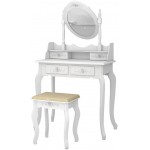 Vanity Table Makeup Set Makeup Vanity Dressing Table for Women Dresser Desk Vanity Set Bedroom Wood Table vanity benches with 360°RotationOval Mirror 4 Drawers Cushioned Stool for Bedroom Home White