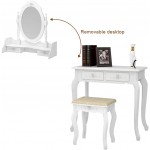 Vanity Table Makeup Set Makeup Vanity Dressing Table for Women Dresser Desk Vanity Set Bedroom Wood Table vanity benches with 360°RotationOval Mirror 4 Drawers Cushioned Stool for Bedroom Home White