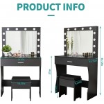 Vanity Table Set with Lighted Mirror Makeup Vanity Desk for Girls Women Larger Drawer and Cushioned Stool with Extra Storage Space Black