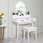 VIVOHOME Vanity Set with 3-Color Dimmable Lighted Mirror Makeup Dressing Table with Drawers Padded Stool White