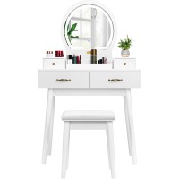 VIVOHOME Vanity Set with 3-Color Dimmable Lighted Mirror Makeup Dressing Table with Drawers Padded Stool White