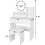White Makeup Vanity Desk with Lights Mirror & Drawer Small Vanities & Vanity Benches Tocadores para Maquillarse Modern Bedroom Dresser Dressing Table Stool Set W Large Storage for Girls Womens I