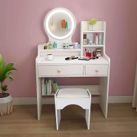 White Makeup Vanity Desk with Lights Mirror & Drawer Small Vanities & Vanity Benches Tocadores para Maquillarse Modern Bedroom Dresser Dressing Table Stool Set W Large Storage for Girls Womens I