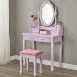 Yunge Pink Vanity Makeup Dressing Table with Oval Mirror and Drawers for Girls1 Mirror + 4 Drawer+1 Stool Makeup Desk Sets