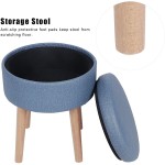 Zerone Storage Ottoman Storage Stool Foot Rest Stool Round Seat Coffee Table with Wooden Feet,Lid and Tray Top for School Home OfficeNavy Blue