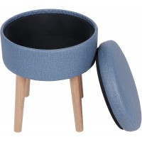 Zerone Storage Ottoman Storage Stool Foot Rest Stool Round Seat Coffee Table with Wooden Feet,Lid and Tray Top for School Home OfficeNavy Blue