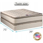 DS USA Coil Comfort Pillow Top Twin Mattress and Box Spring Set 2-Sided Sleep System with Enhanced Cushion Support Fully Assembled Orthopedic Type Longlasting Comfort