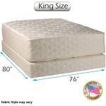DS USA Highlight Luxury Firm Mattress & Low 5" Height Box Spring Set with Bed Frame Included Spine Support Innerspring Coils Longlasting Comfort King 76"x80"x14"