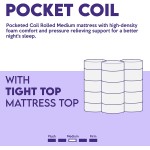 Treaton 9-Inch Medium Tight Top Pocket Coil Rolled Mattress and 4" Split Wood Box Spring Set Queen