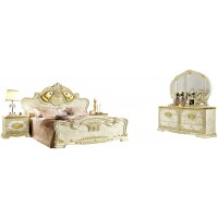 Leonardo King Bedroom Set in Ivory Lacquer Finish 5-Piece
