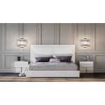Limari Home Georges Collection Modern Style Gloss Finished Platform Bed with Headboard 2 2 Nightstands 6-Drawer Dresser & Mirror Bedroom Set with Chrome Accents Eastern King White