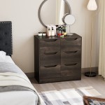 Modern 6 Drawer Dresser Double Chest of Drawers with Storage 3+3 Clothing Organizer with Cut-Out Handle Dresser Chest, Wood Storage Cabinet for Living Room Bedroom Hallway Dark Brown