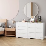Modern 6 Drawer Dresser Double Chest of Drawers with Storage 3+3 Clothing Organizer with Cut-Out Handle Dresser Chest, Wood Storage Cabinet for Living Room Bedroom Hallway White