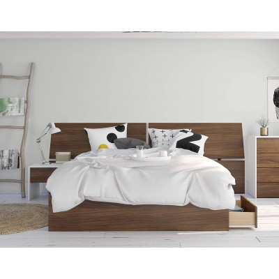 Nexera Mimosa 3 Piece Queen Size Bedroom Set Walnut & White