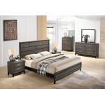 Roundhill Furniture Stout Panel King Size Bedroom Set with Bed Dresser Mirror 2 Night Stands Chest Grey
