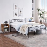 VECELO Queen Bed Frame with 2 Nightstands Black Metal Classic Bed with 2 Industrial Bedside End Table with Open Drawer Shelf-3 Pieces Set Black Brown