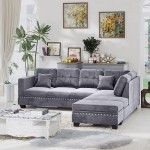 105” Sectional Sofas Sets 3-Seat Sofa Couch with Reversible Chaise Lounge Storage Ottoman and 2 Cup Holders for Living Room Furniture Grey